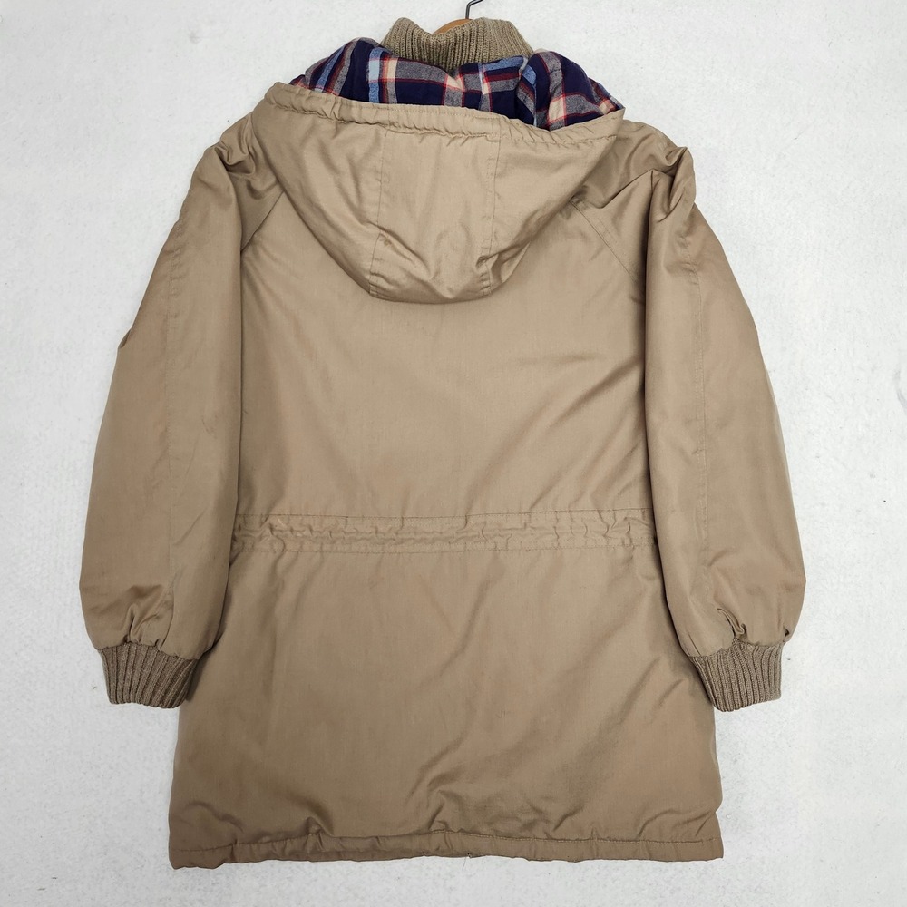 Vintage 70s 80s Tan Mountain Parka Hooded Jacket Plaid Lined Sears Utility 14 L - Picture 11 of 14